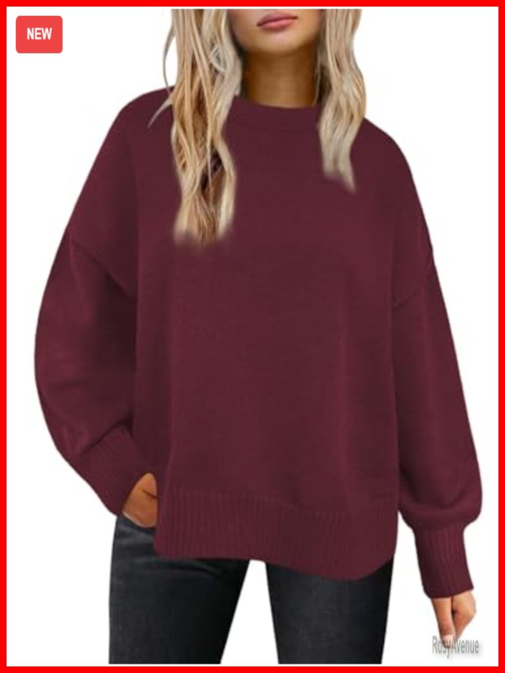 Oversized Crewneck Knit Sweater Long Sleeve Tunic Pullover Fall Winter